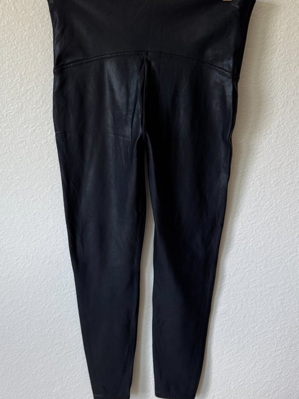 Spanx Faux Leather Leggings Sz 1X Black High Rise Smoothing Sleek Waistband Edgy